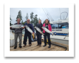 August 12, 2024 : 19, 17, 14, 13 lbs Chinooke Salmon Mark & Brenda from Penticton with Sandy and Traci from Victoria BC