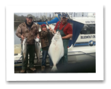 April 20, 2014: 62lbs. Halibut, 14 & 9 lbs. Chinook Salmon - Constance Bank  Grayson and Travis from Wainright Alberta