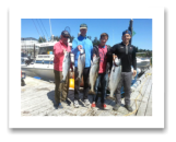 July 16, 2014 : 24, 13, 9 lbs. Chinook Salmon & 2 Hatchery Coho - Race Rocks - Patrick & Mike from Edinburgh Scotland with Lawrence from Campbell River and Bryan from Victoria