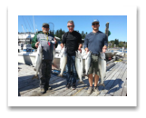 August 18, 2015 : 19, 16, 15, 15 lbs. Chinook Salmon & Limit of Pink and Hatchery Coho - Otter Point - Day 2 of 2 - Steve from Surrey BC with Dan & Trevor from Swift Current Saskatchewan